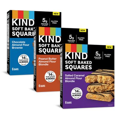 KIND Soft Baked Squares, Variety Pack, Almond Flour Blondies, Healthy Snacks, Good Source of Fiber, Gluten Free, 5g Protein, 18 Count