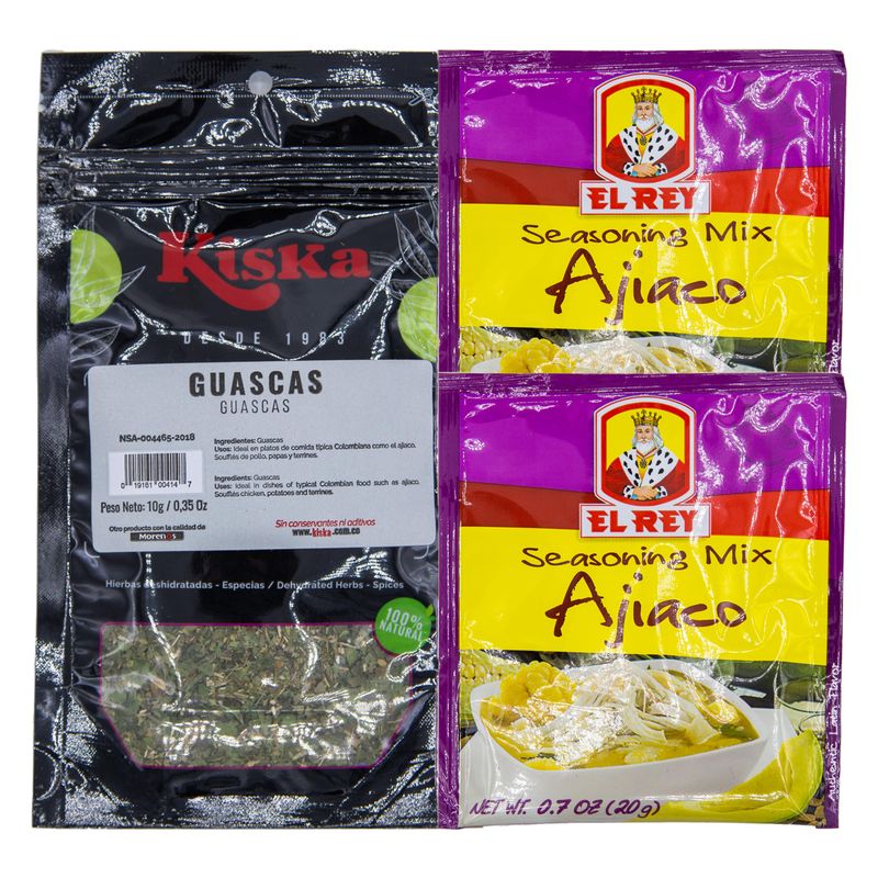 DESPENSA COLOMBIANA Guascas and Ajiaco Bundle - Includes 1 Bag (10 oz) of Guascas KISKA para Ajiaco Colombiano and 2 Bags of Ajiaco Colombiano Soup Mix by El Rey - Kiska Kit Colombian Food Bundle by