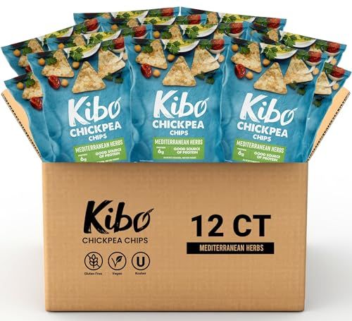 Kibo Chickpea Chips - Gluten Free and Plant-Based, Non-GMO, Kosher + Vegan. Mediterranean Herbs, 1 oz. 12 pack