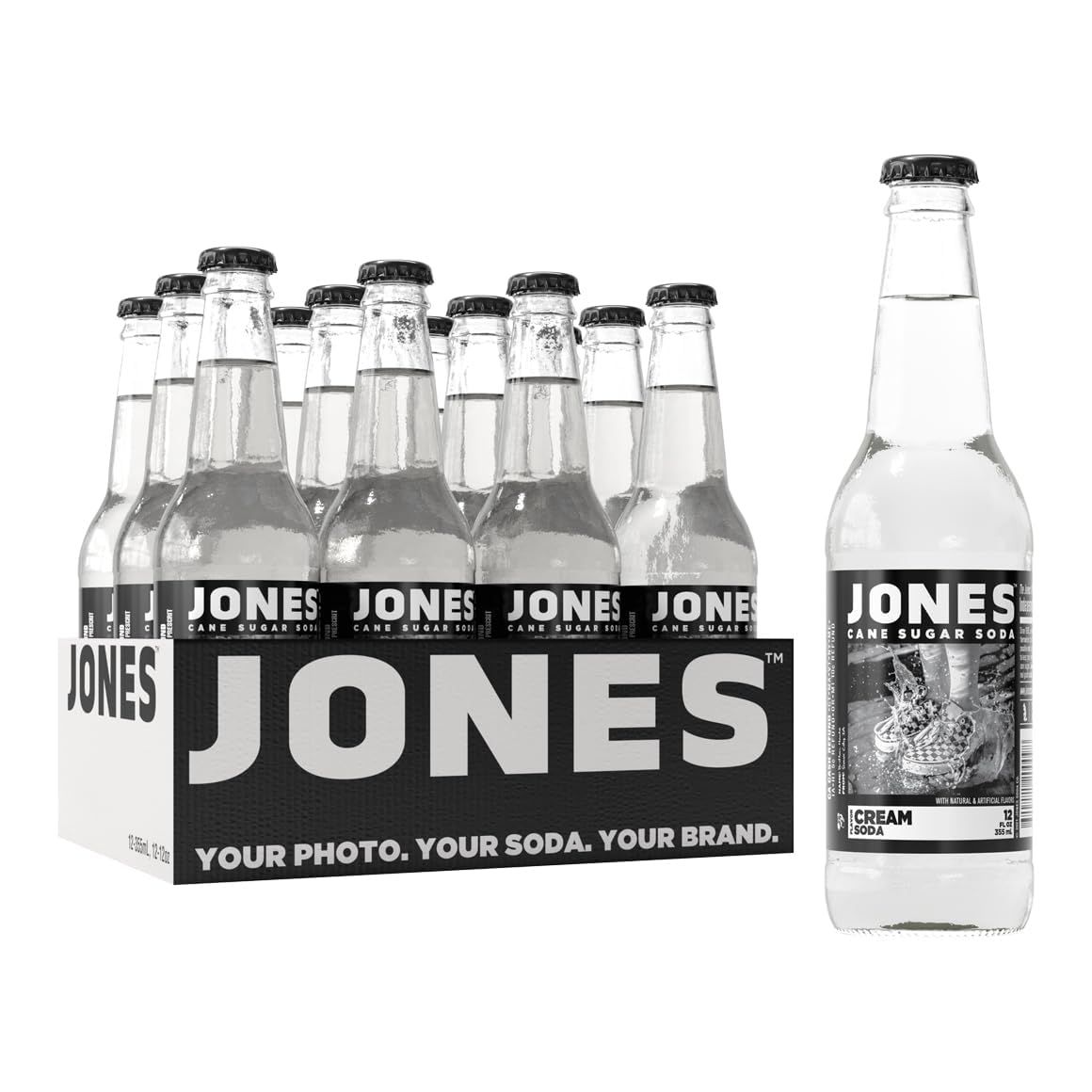 Jones Soda Co. Cream Soda Flavor | 100% Cane Sugar Soda | Craft Soda Pop | Soda Soft Drinks | 12 Oz Glass Bottle Soda | Pack of 12