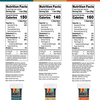 KIND ZERO Added Sugar Bars, Variety Pack, Dark Chocolate Nuts and Sea Salt, Peanut Butter, Caramel Almond, 1g Sugar, Keto Friendly Snacks, 5g Protein, 15 Count