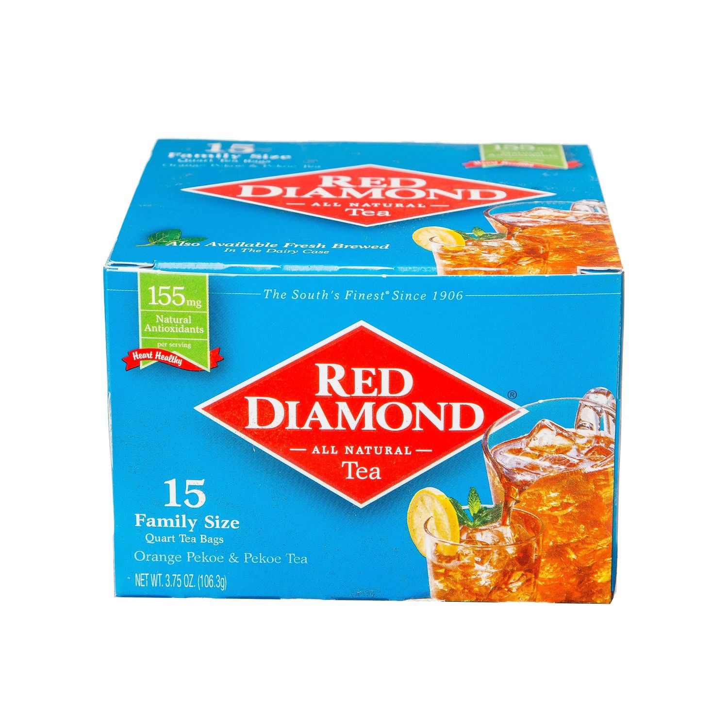 Red Diamond Iced Tea Bags | Family Size Tea Bags | Delicious and Freshly Brewed Taste | Special Premium Blend | 15 Count Quart-Size Bags (12 Pack - 180 Count)