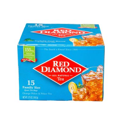 Red Diamond Iced Tea Bags | Family Size Tea Bags | Delicious and Freshly Brewed Taste | Special Premium Blend | 15 Count Quart-Size Bags (12 Pack - 180 Count)