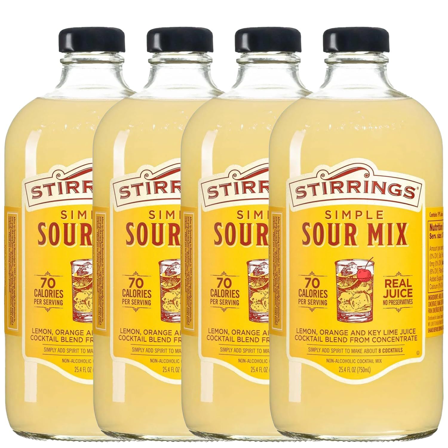 Stirrings 4 Pack Simple Sour Cocktail Mix 750ml Bottles - Real Juice No Preservatives - 90 Calories - Drink Mixer