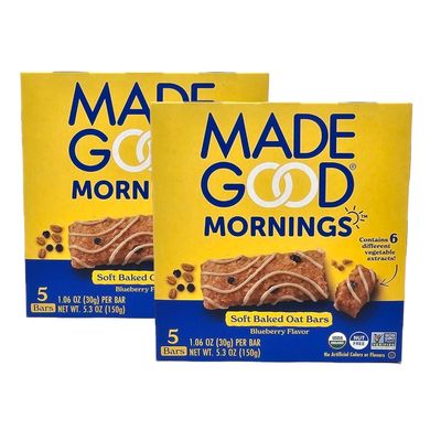 Mornings Blueberry Soft Baked Oat Bars, Organic Snacks, No Artificial Colors or Flavors, Nut Free (2 packs: 5.3 oz each)