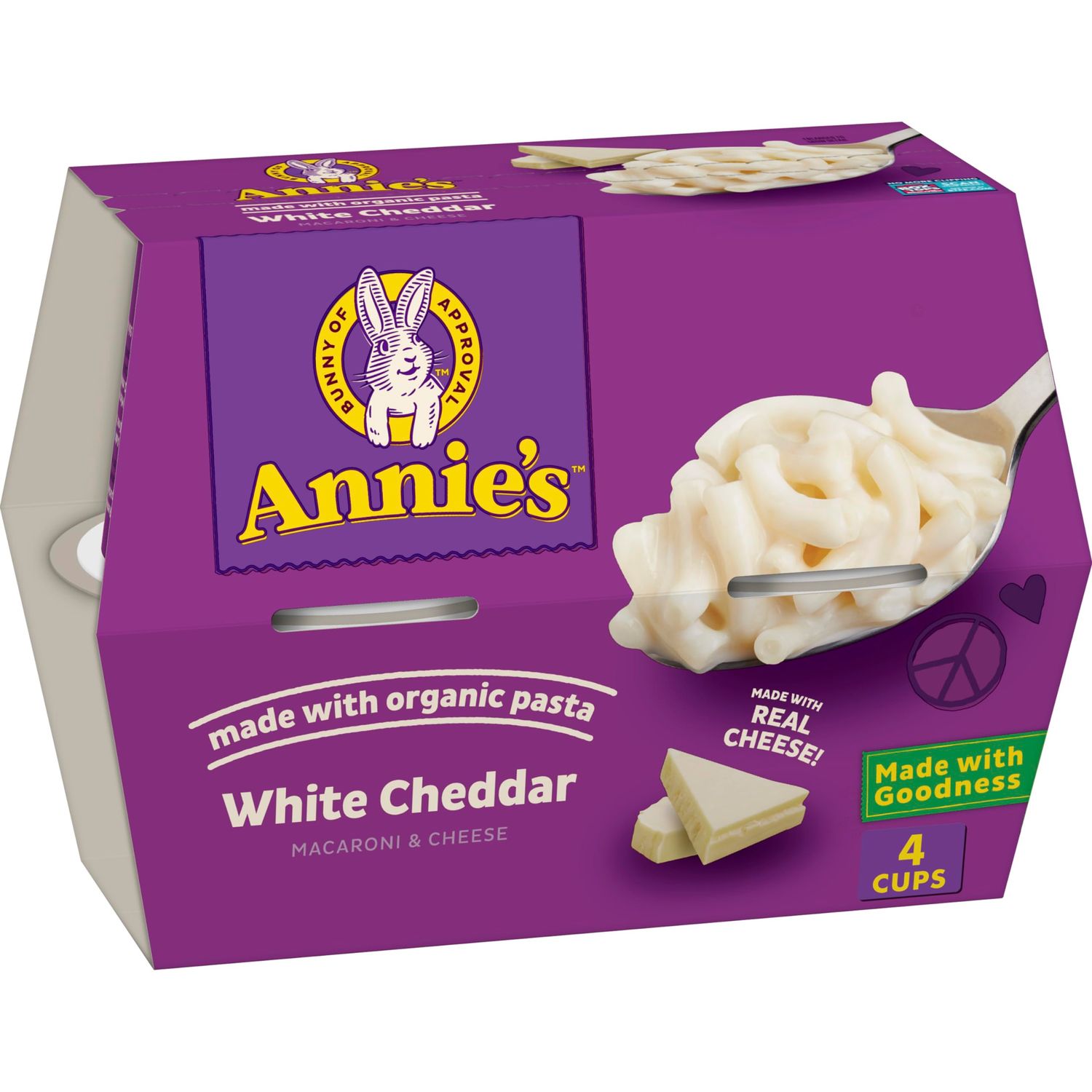 Annie&#39;s White Cheddar Microwave Mac and Cheese with Organic Pasta Cups, 4 Ct, 8.04 oz