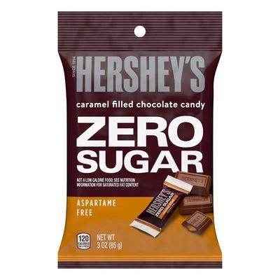 HERSHEY&#39;S Zero Sugar Caramel Filled Chocolate Candy Bags, 3 oz (12 Count)
