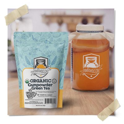Fermentaholics USDA Certified Organic Loose-Leaf Gunpowder Green Tea - Perfect For Homebrewing Kombucha, Hot Tea, And Iced Tea - OU Kosher Certified - Premium Taste, Aroma, And Flavor