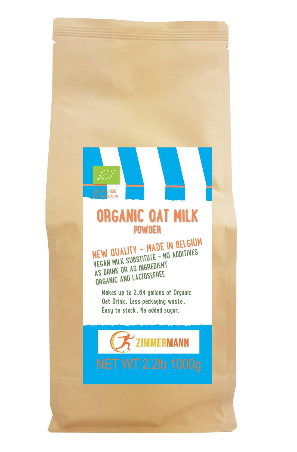 Organic Oat Milk Powder 2.2lb 1000g, New Quality - Made in Belgium, Makes 2.64 gallons Vegan Milk Substitute, Lactose-Free by Zimmermann Sportsnutrition