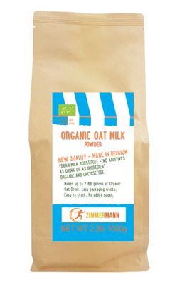 Organic Oat Milk Powder 2.2lb 1000g, New Quality - Made in Belgium, Makes 2.64 gallons Vegan Milk Substitute, Lactose-Free by Zimmermann Sportsnutrition