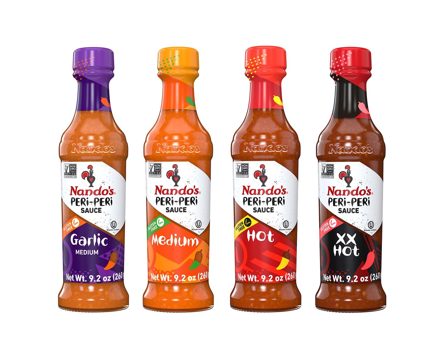 Nando&#39;s PERi PERi Hot Sauce Lovers Pack - Garlic, Medium, Hot, Extra Extra Hot Piri Piri Sauce Set - 9.1oz Bottles, 4PK