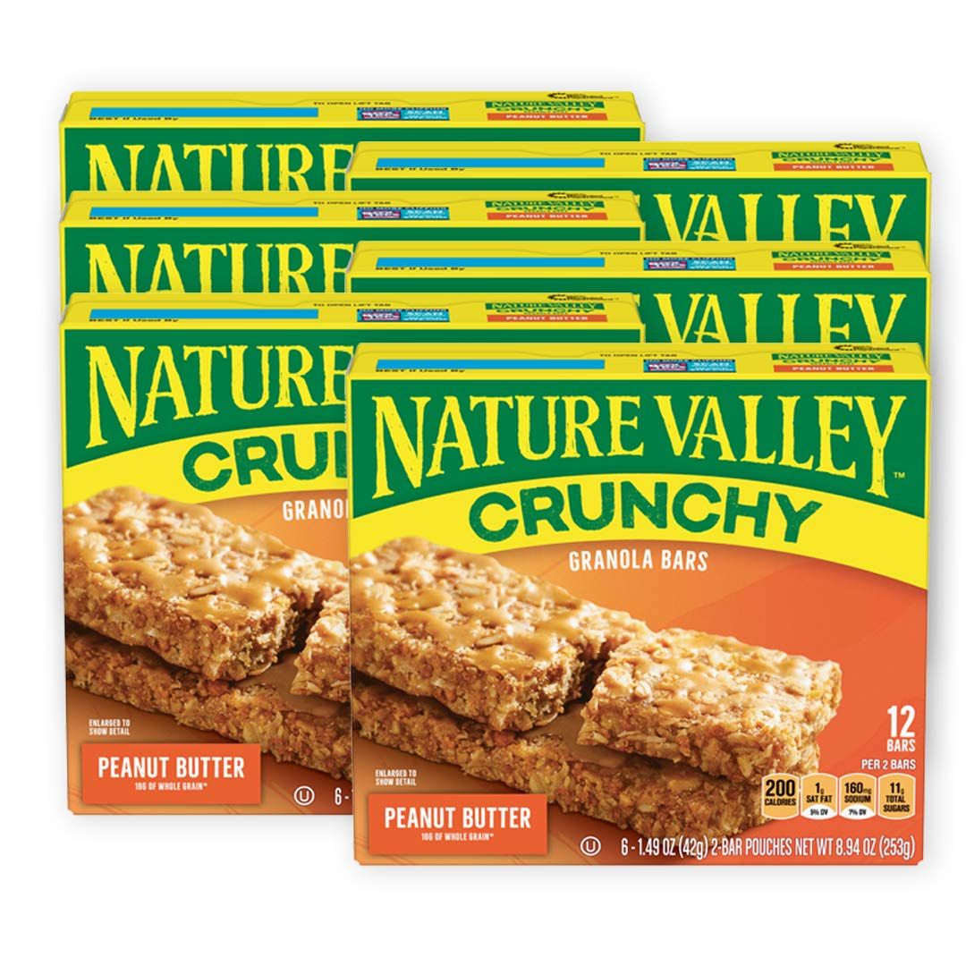 Nature Valley Granola Bars, Crunchy, Peanut Butter, 6 Pouches - 1.49 oz, 2-Bars Per Pouch (Pack of 6)