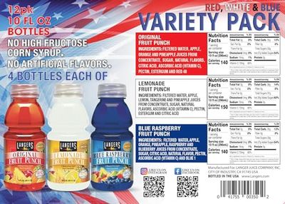 Langers Red, White and Blue Fruit Punch Variety Pack (Pack of 12-10oz bottles)