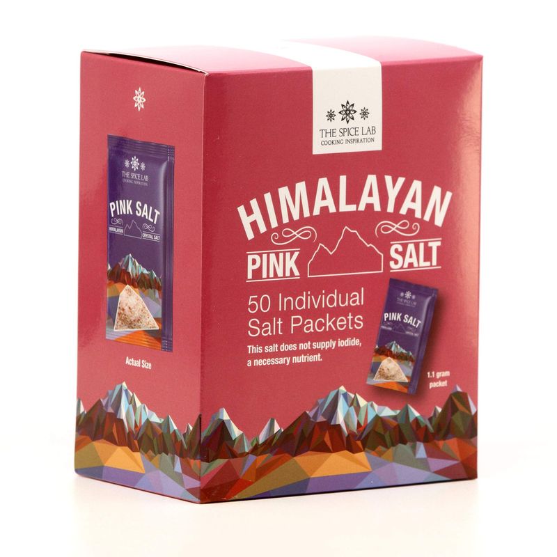 The Spice Lab Himalayan Pink Salt - Fine - 50 Salt Packets- Gourmet Pure Crystal - Pink Himalayan Salt is Nutrient and Mineral Dense for Health - Kosher &amp; Natural Certified