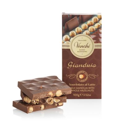 Venchi Milk Gianduia Chocolate Bar, 3.52 oz - Creamy and Crunchy Milk Chocolate- Made with Whole Piedmont Hazelnuts- Naturally Gluten Free