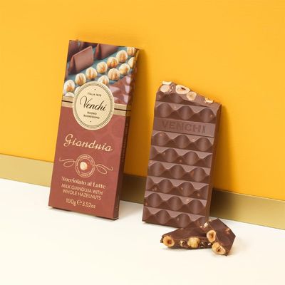 Venchi Milk Gianduia Chocolate Bar, 3.52 oz - Creamy and Crunchy Milk Chocolate- Made with Whole Piedmont Hazelnuts- Naturally Gluten Free