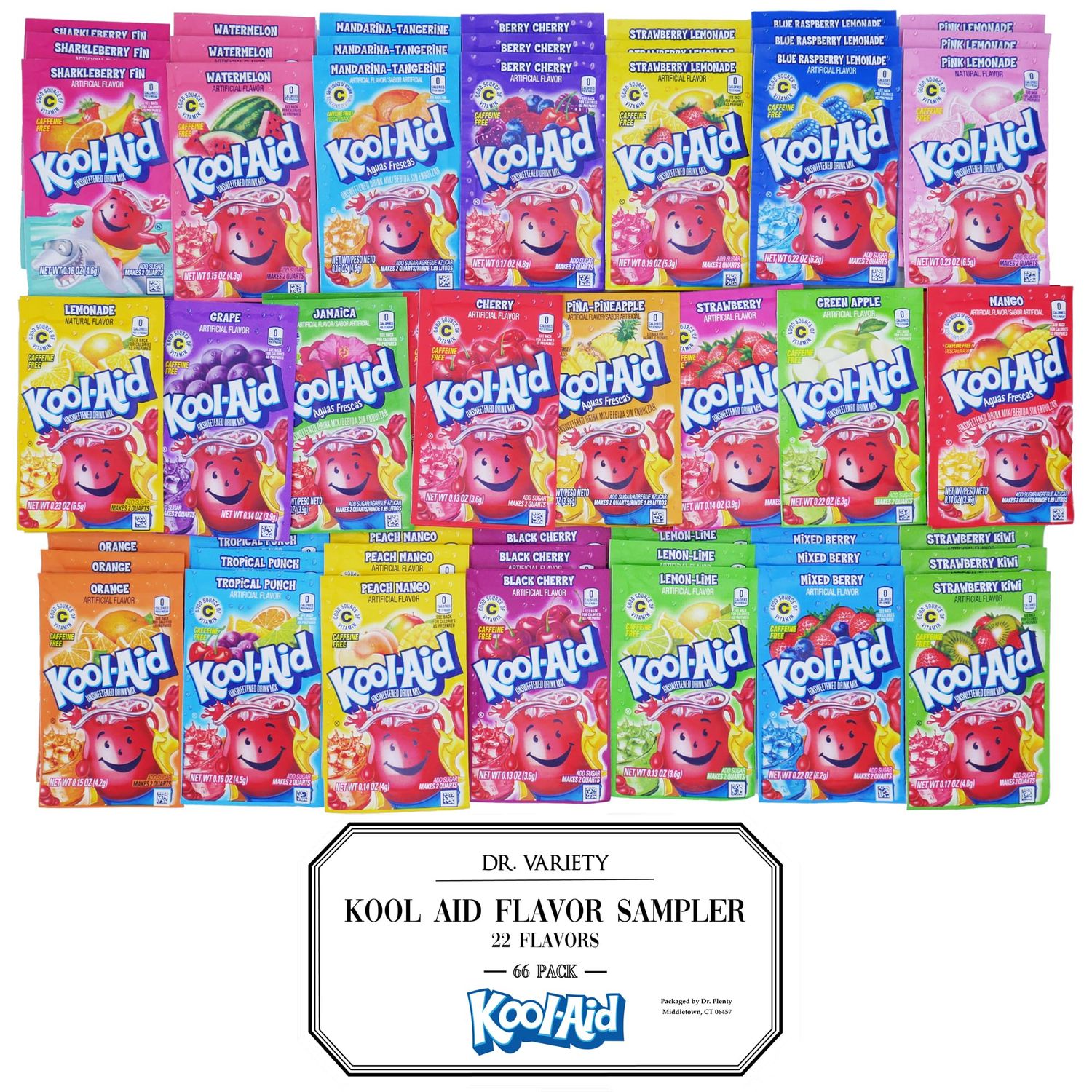 Kool Aid Packets Supreme Variety (22 Flavors, 66 Packets) - Drink Mix Packets - Includes Blue Raspberry, Berry Cherry, Jamaica, Sharkleberry Fin, and More! - By Dr. Variety