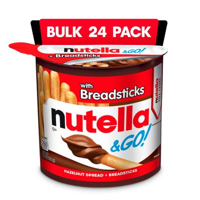 Nutella &amp; GO! Bulk 24 Pack, Hazelnut and Cocoa Spread with Breadsticks, Stocking Stuffers, Snack Cups, 1.8 oz Each