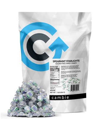 Sugar Free Spearmint Starlights by Cambie, 1 lb of Spearmint Sugar Free Hard Candy, Individually Wrapped Mints, Deliciously Sweet Keto Friendly Candy, 1 lb
