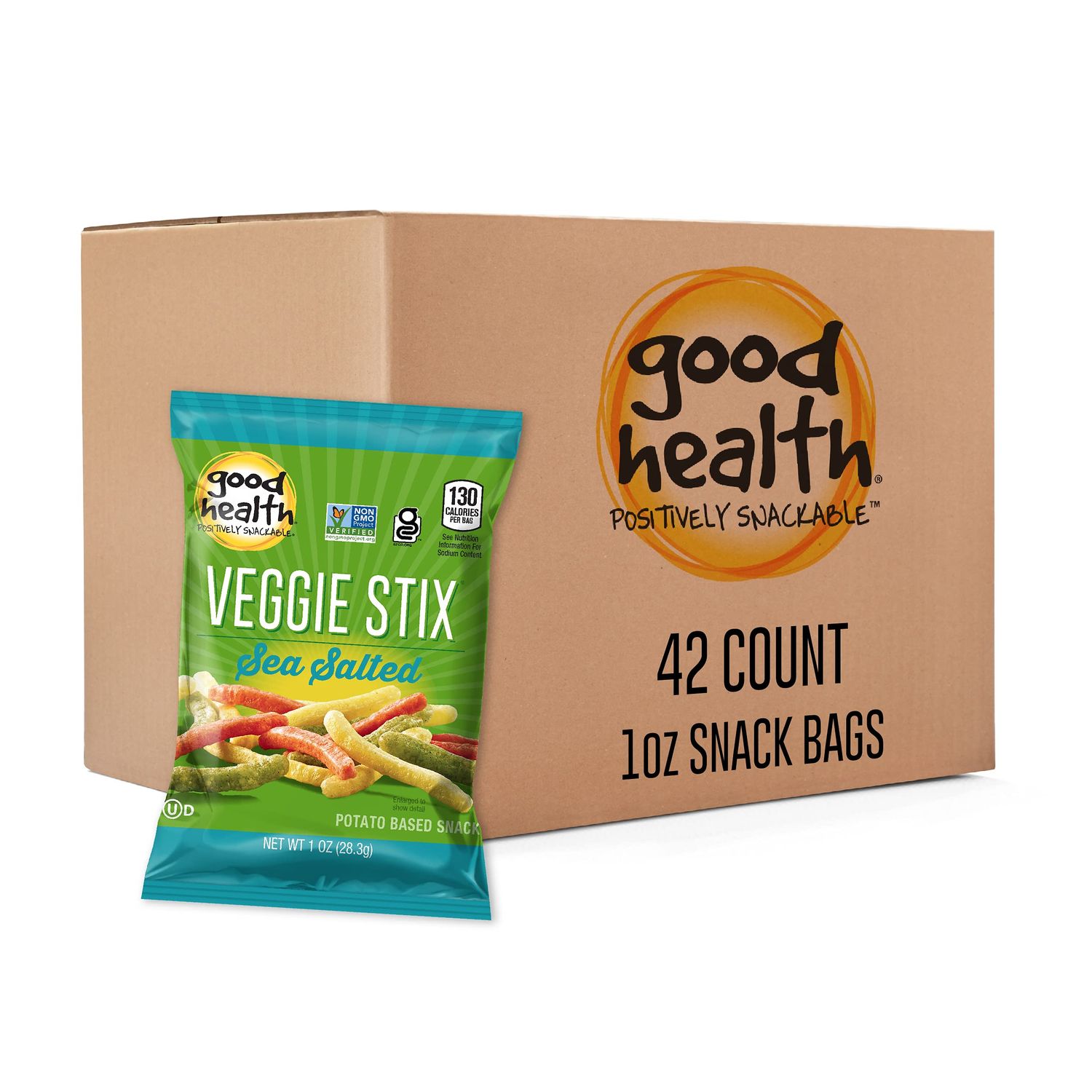 Good Health Crunchy Veggie Stix, Sea Salt (1 Oz Bags, 42 Count) Gluten Free Snacks, Great for Lunches or Snacking on The Go, Packed with Vitamins and Nutrients