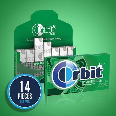ORBIT Spearmint Sugar Free Chewing Gum, 12 Packs of 14-Pieces (168 Total Pieces)