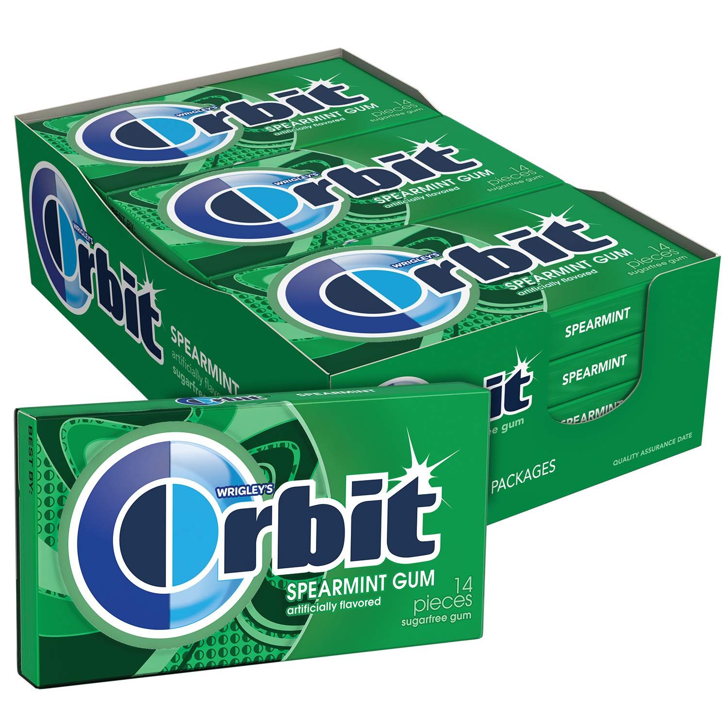ORBIT Spearmint Sugar Free Chewing Gum, 12 Packs of 14-Pieces (168 Total Pieces)