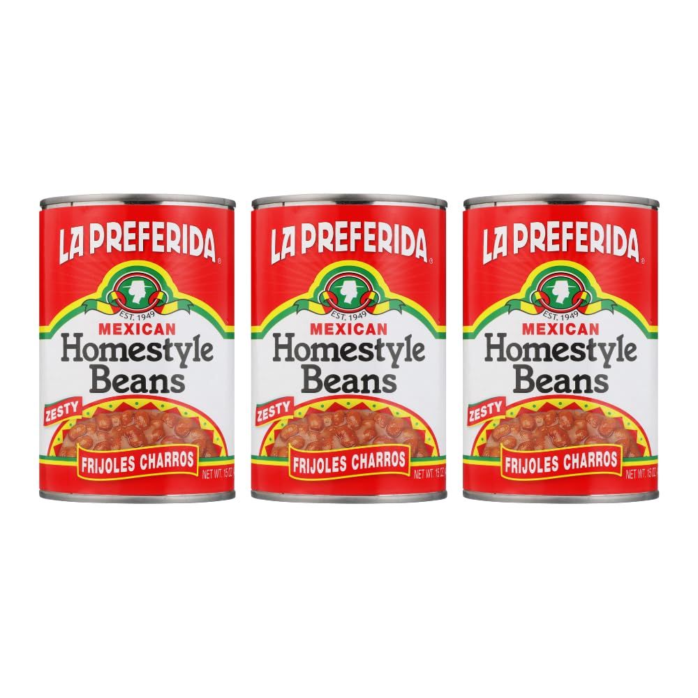 La Preferida Mexican Foods Homestyle Beans, Frijoles Charros, 15 OZ. (Pack of 3)
