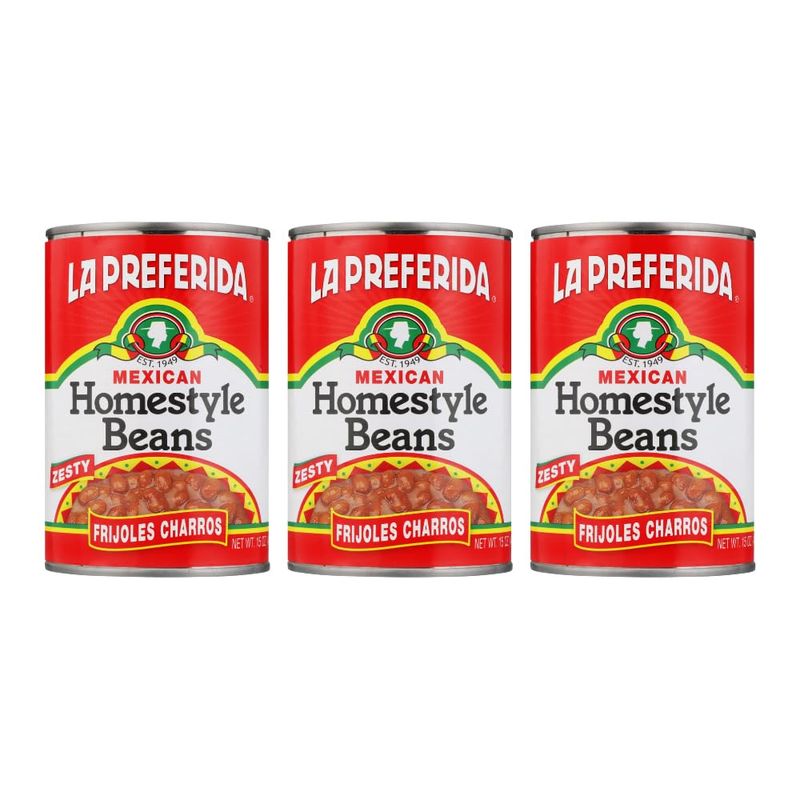 La Preferida Mexican Foods Homestyle Beans, Frijoles Charros, 15 OZ. (Pack of 3)