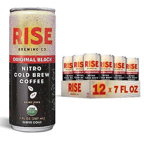 RISE Brewing Co. Original Black Nitro Cold Brew Coffee, No Sugar, Vegan, Organic &amp; Non-GMO, Low Acidity, 7 Fl. oz. Cans (12 Pack)