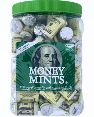 Money Mints-100ct-Individually Wrapped Spearmint Breath Mints with Poly Jar