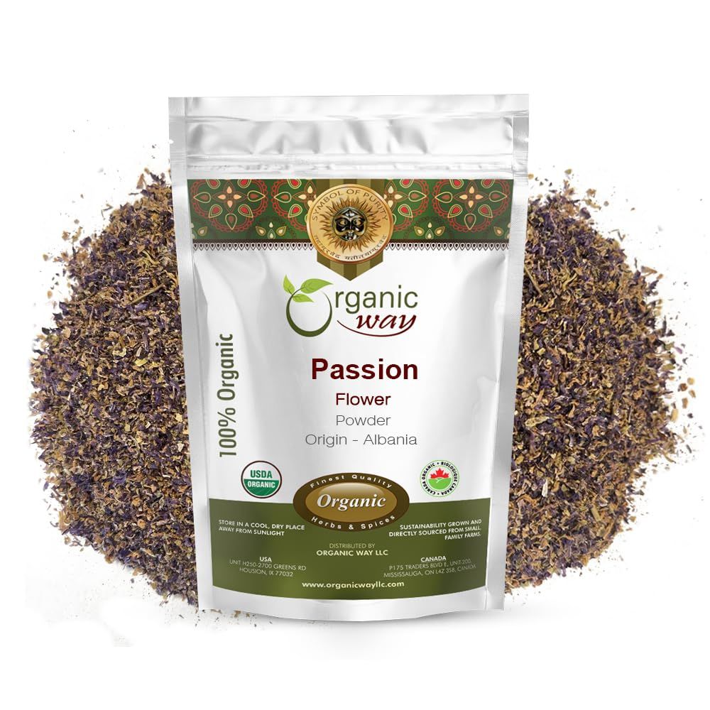 Organic Way Passion Flower Powder Passiflora incarnata  Herbal Tea  European WildHarvest  Kosher  USDA Certified  Vegan NonGMO  Gluten Free  Resealable Bag  100 Raw from Albania 14LBS  4Oz