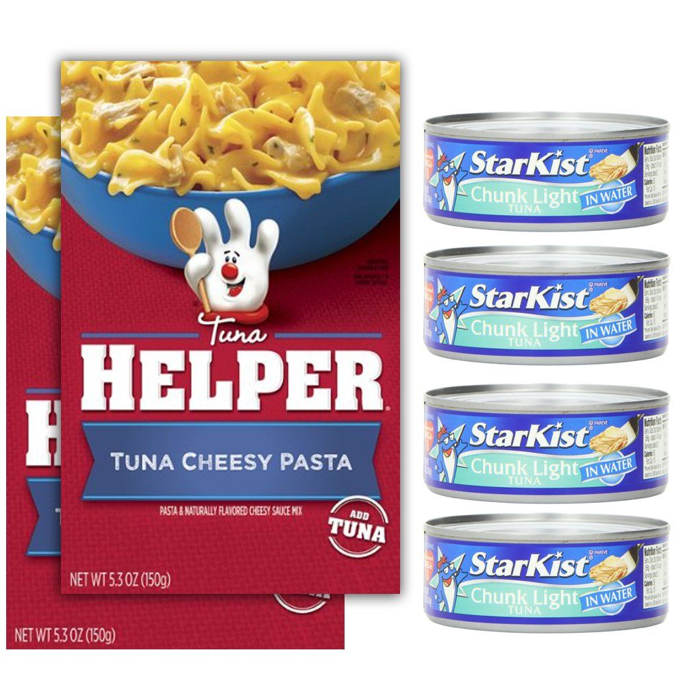 Two Complete Tuna Helper Dinner Kits - Tuna Helper Tuna Cheesy Pasta 5.3oz. (2 Boxes) + Starkist Chunk Light Tuna in Water 5oz. (4 Cans)