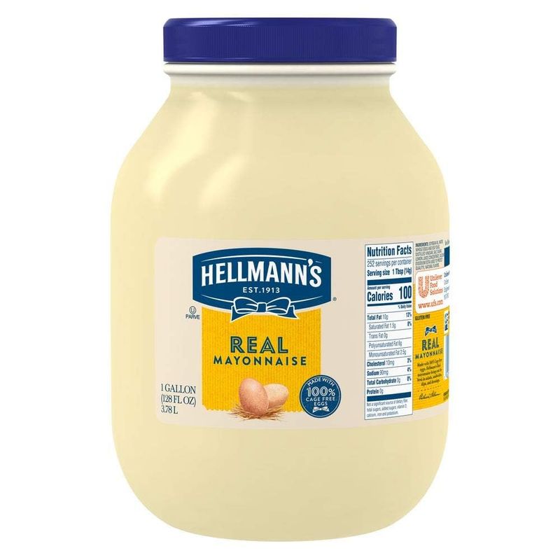 Hellmann&#39;s Real Mayonnaise Jar, Condiment for Sandwiches, Salads, Mayo Made with 100% Cage Free Eggs, Gluten Free 1 gallon 128 oz, Pack of 1