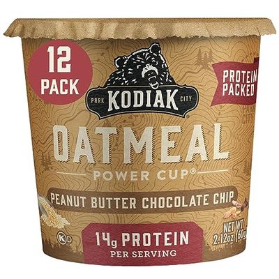 Kodiak Cakes Instant Oatmeal Cups, Peanut Butter Chocolate Chip, High Protein, 100% Whole Grains, (12 cups)