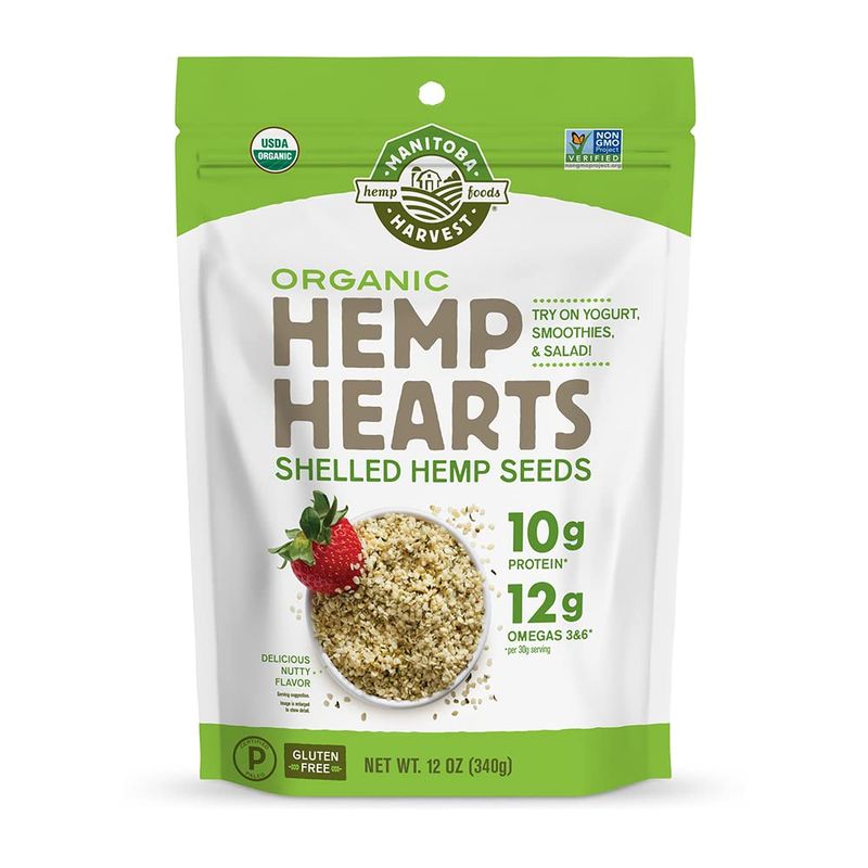 Manitoba Harvest Organic Hemp Hearts, 12oz; 10g Plant Based Protein and 12g Omega 3 &amp; 6 per Srv | Smoothies, yogurt &amp; salad | Non-GMO, Vegan, Keto, Paleo, Gluten Free