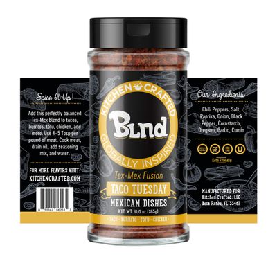 Kitchen Crafted - BLND Taco Tuesday, Gluten Free Taco Seasoning Mix, Herbs, Spices &amp; Seasonings for Cooking Taco Meat, Enchilada, or Burrito, Non GMO Chipotle Mexican Seasonings, 10oz
