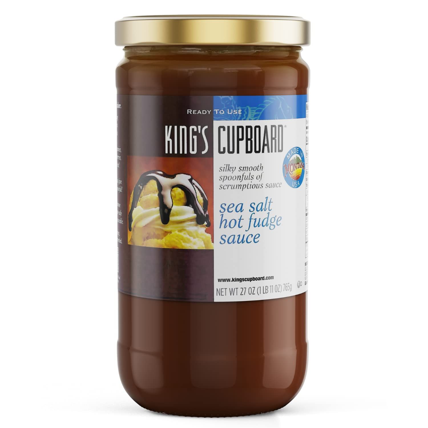 King's Cupboard Sea Salt Hot Fudge Chocolate Sauce - The Perfect Hot Fudge Sauce for Topping Ice Cream &amp; Desserts, Chocolate Coffee Drizzle, Fondue, Ganache - Gluten-Free, Kosher, All Natural 27 oz