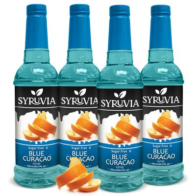 Syruvia 4 Pack Sugar-Free Blue Curacao Syrup - 25.4 fl oz - Exotic Blue Citrus Infusion - Kosher, Gluten-Free, Perfect for Crafting Vibrant Cocktails, Mocktails, and Culinary Creations