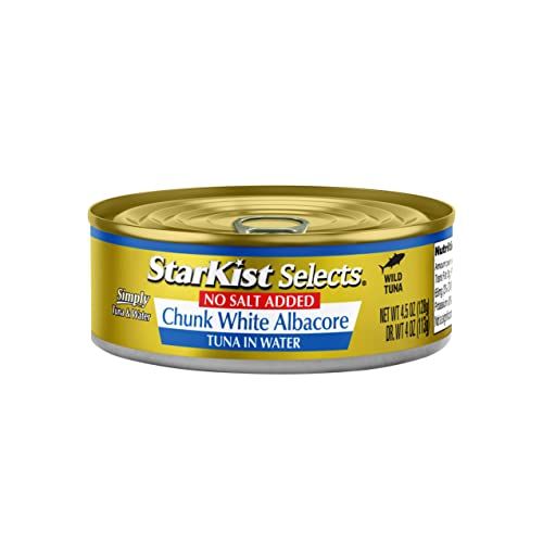 StarKist Selects No Salt Added Chunk White Albacore Tuna in Water, 4.5 oz (12 Pack) Canned Tuna Fish, Wild Caught, Gluten Free, Ready to Eat, Perfect for Salads, Keto Meals &amp; Snacks, 30g Protein