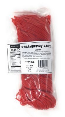 Kervan Candy Bebeto Strawberry Licorice Laces - Red Shoestring Licorice Laces for Braiding, Decorating Baked Goods &amp; Making Knots - Soft &amp; Chewy Candy (2 lbs)