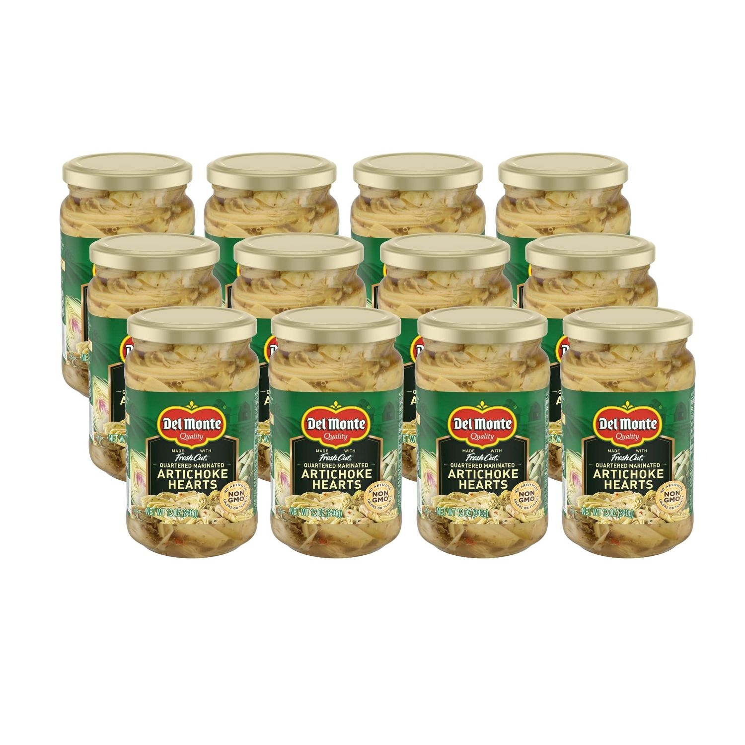 Del Monte Quartered Marinated Artichoke Hearts 12 oz. Glass Jar, 12 Pack