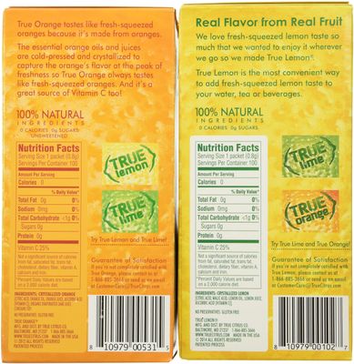 True Lemon and True Orange Dispenser Packets 100ct (2pk Variety) Natural Flavored Water Enhancer, Great Powdered Drink Mix for Paleo Diet, Atkin's Diet, or Other Diets. 100% Natural Drink Mix.