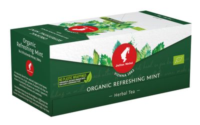 Julius Meinl Organic Refreshing Mint Herbal Tea 25 tea bags - Plastic Free Packaging &amp; Biodegradeable Filter