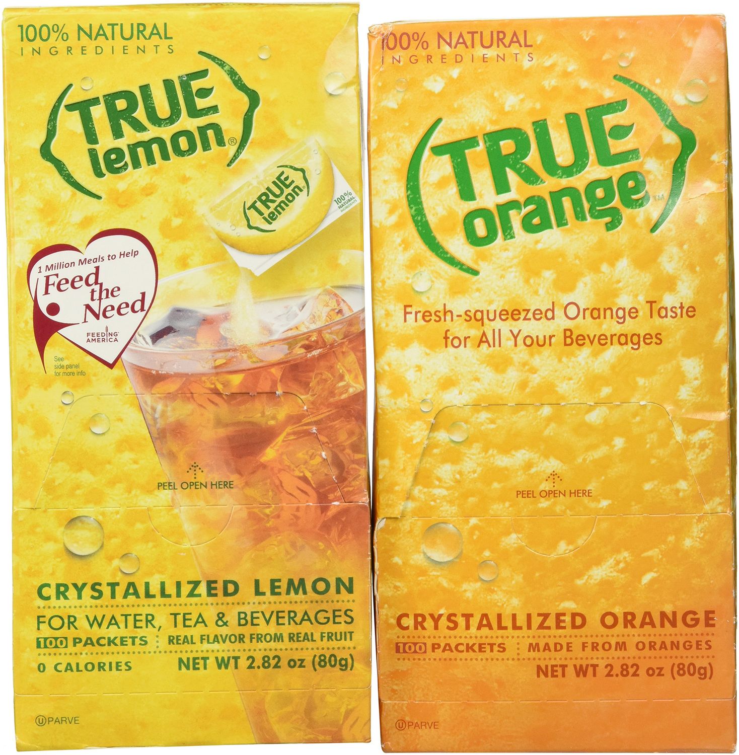 True Lemon and True Orange Dispenser Packets 100ct (2pk Variety) Natural Flavored Water Enhancer, Great Powdered Drink Mix for Paleo Diet, Atkin&#39;s Diet, or Other Diets. 100% Natural Drink Mix.