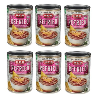 Al Amin Foods Texas Style Refried Charro Beans 6 Cans 16 oz (1 LB - 454g) BY: H-E-B