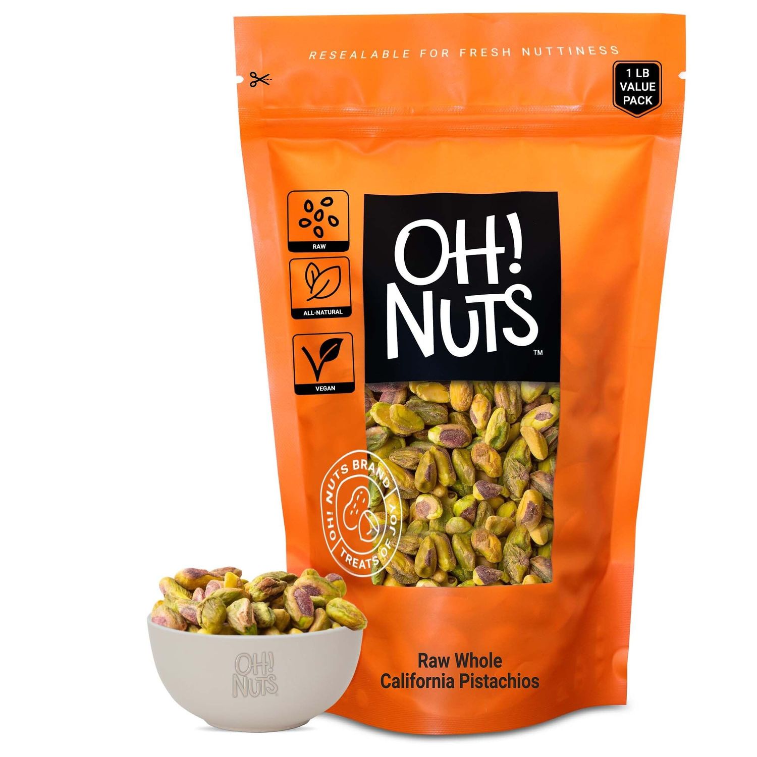 Pistachios No Shell | Raw - 100% Natural | 1 lb | Raw Whole California Pistachios | Packed in New York Zip-Seal Bag for Exceptional Freshness by Oh Nuts