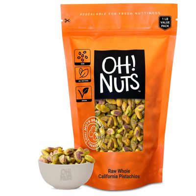 Pistachios No Shell | Raw - 100% Natural | 1 lb | Raw Whole California Pistachios | Packed in New York Zip-Seal Bag for Exceptional Freshness by Oh Nuts