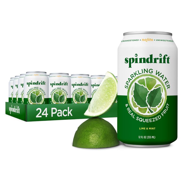 Spindrift Sparkling Water, Nojito Flavored, Made with Real Squeezed Fruit, 12 Fl Oz Cans, Pack of 24 (Only 4 Calories per Can)