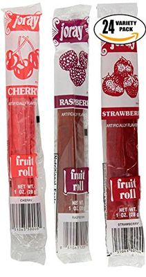 Joray Fruit Roll Variety Pack! Cherry, Strawberry Raspberry, .75 Oz Fruit Leather (Total of 24 Fruit Leathers)