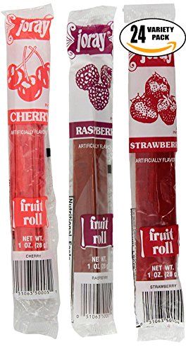 Joray Fruit Roll Variety Pack! Cherry, Strawberry Raspberry, .75 Oz Fruit Leather (Total of 24 Fruit Leathers)